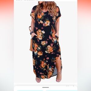 Nemidor Casual Pocket Long Dress Short Sleeve Plus Size Slit Maxi Dress Size 26